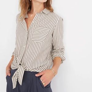 Madewell Tie-Front Button Down Shirt Maitland Stripe Pattern Size Large